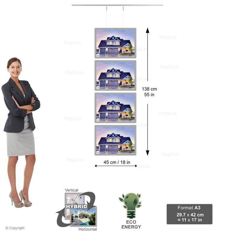 Porte Affiche Suspendu Vitrine Led A3h 4r1c